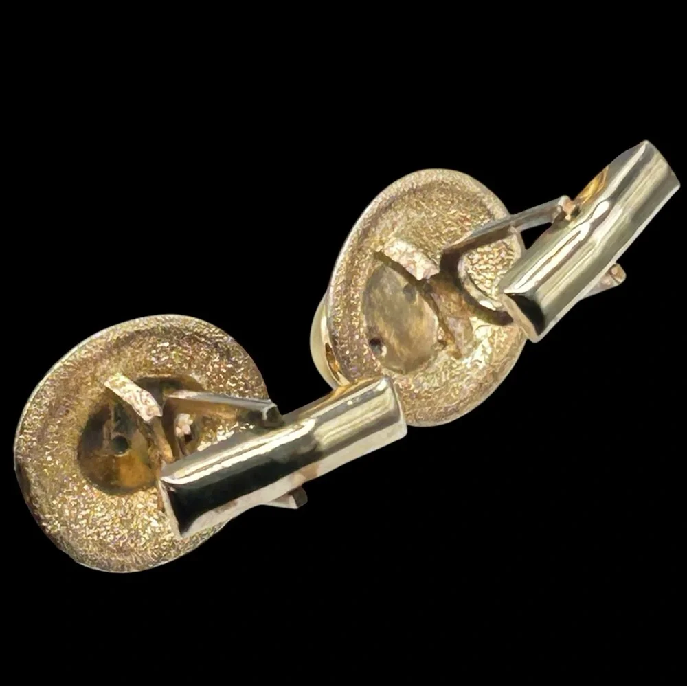 Sterling Vermeil Genuine Cats Eye Modernist Cuff Links Signed T2